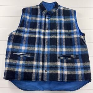 Michael Richards Vintage Blue plaid reversible puffer Vest Men’s size Large